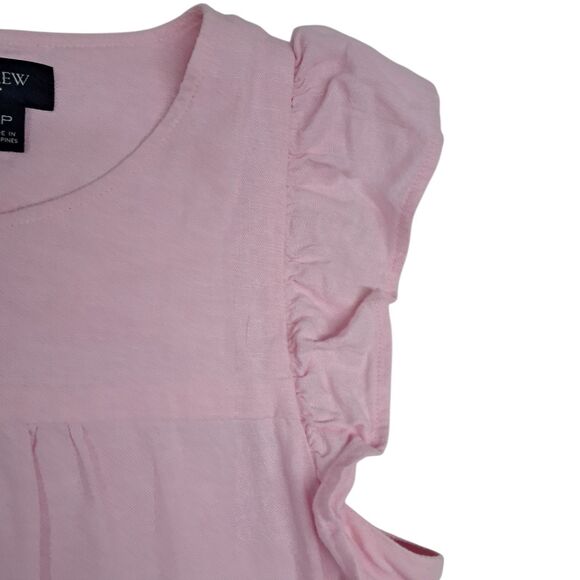 J. Crew Factory Dress Womens 6 Petite Pink Mini Linen Blend Ruffle Sleeve Tiered - Picture 5 of 11